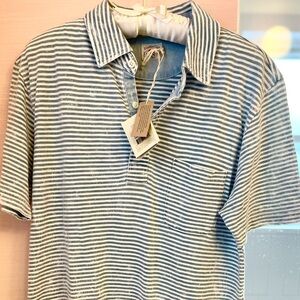 Faherty Light Blue Striped Polo Shirt SZ Medium NWT